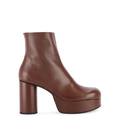 Shop Jil Sander 100 Brown Leather Ankle Boots