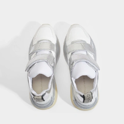 Shop Stella Mccartney Eclypse Trainers Velcro In White And Silver Eco-leather