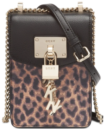 Shop Dkny Elissa North-south Leopard Leather Crossbody, Created For Macy's In Black/gold