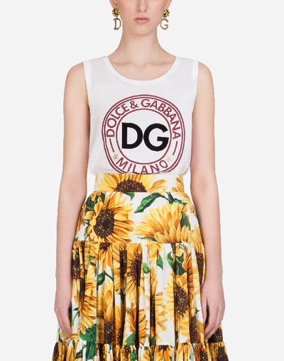 Shop Dolce & Gabbana Tank With Dg Milano Print In White