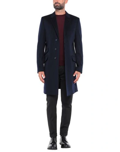 Shop Dolce & Gabbana Man Coat Midnight Blue Size 44 Virgin Wool, Cashmere