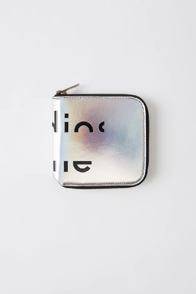 Shop Acne Studios Holographic Zip Wallet Silver