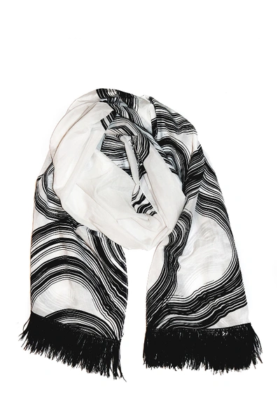 Shop Amicale Swirl Patterned Silk Blend Scarf In 007blkwh