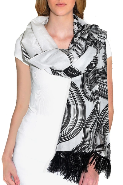 Shop Amicale Swirl Patterned Silk Blend Scarf In 007blkwh