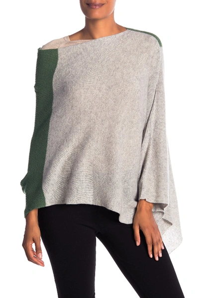 Shop Portolano Cashmere Colorblock Poncho In Lt Hth Grey/garden Green