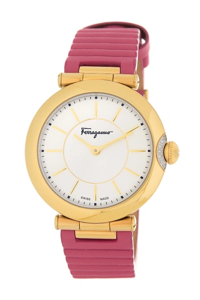Shop Ferragamo Women's Diamond Crown Leather Strap Watch, 36mm - 0.04 Ctw In Gold