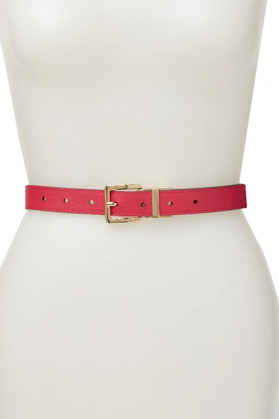 Shop Michael Kors Reversible Leather Logo Belt In Natural /fuchsia