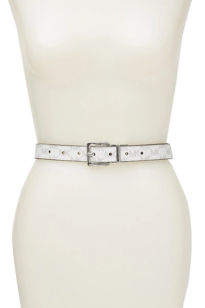 Shop Michael Kors Reversible Leather Logo Belt In Optic White