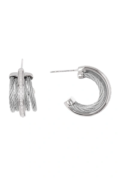 Shop Alor 18k White Gold Stainless Steel Cable Diamond Earrings - 0.08 Ctw In Grey