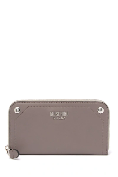 Shop Moschino Zip-around Leather Wallet In Grey