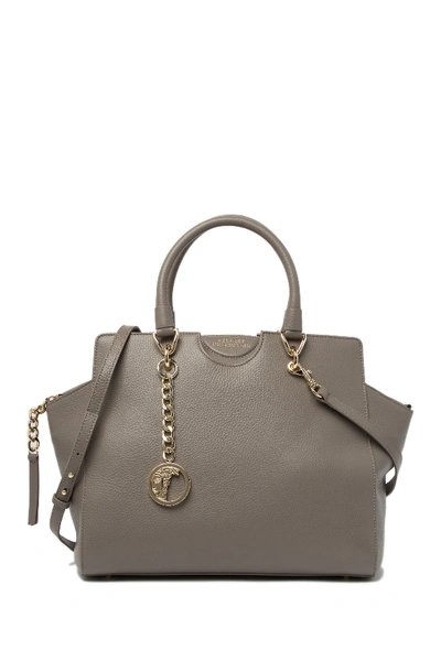 Shop Versace Saffiano Leather Satchel In Dk Taupe