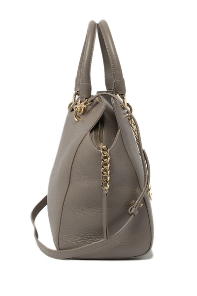 Shop Versace Saffiano Leather Satchel In Dk Taupe