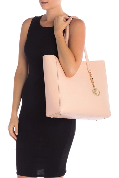 Shop Versace Saffiano Leather Tote Bag In Blush
