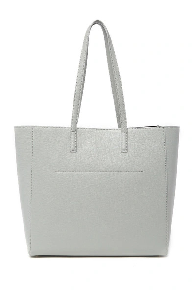 Shop Versace Saffiano Leather Tote Bag In Grey