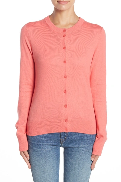 Shop J Crew Front Button Knit Cardigan In Coral Rose