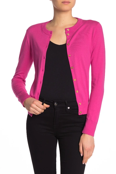 Shop J Crew Front Button Knit Cardigan In Crisp Berry