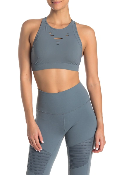 Shop Alo Yoga Ripped Warrior Sports Bra In Concrete