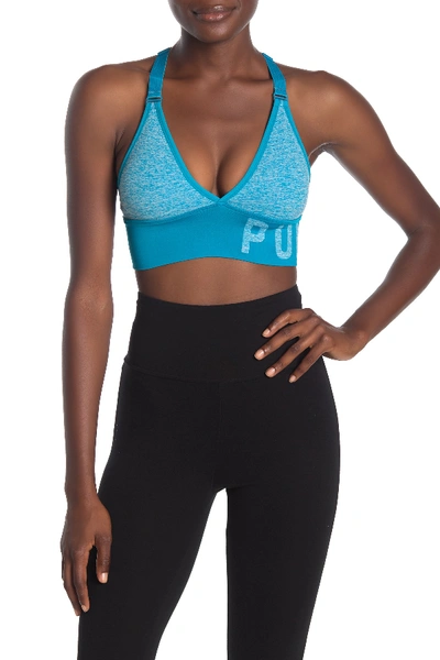 Shop Puma Seamless Logo Printed Sports Bra In Turquoise