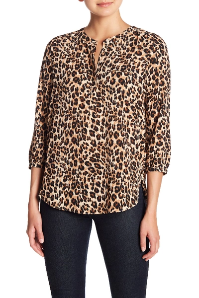 Shop Nydj Henley 3/4 Sleeve Blouse In Cheetah Va
