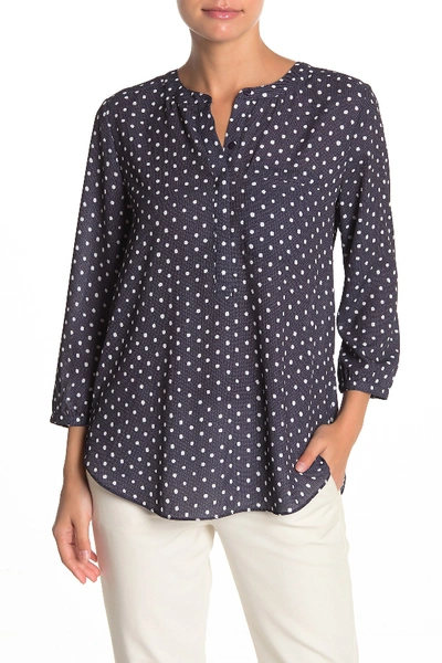 Shop Nydj Henley 3/4 Sleeve Blouse In Navy Textured Dots