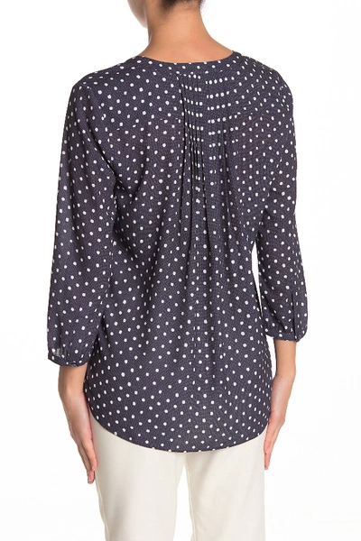 Shop Nydj Henley 3/4 Sleeve Blouse In Navy Textured Dots