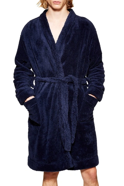 Shop Topman Fleece Robe In Navy Blue