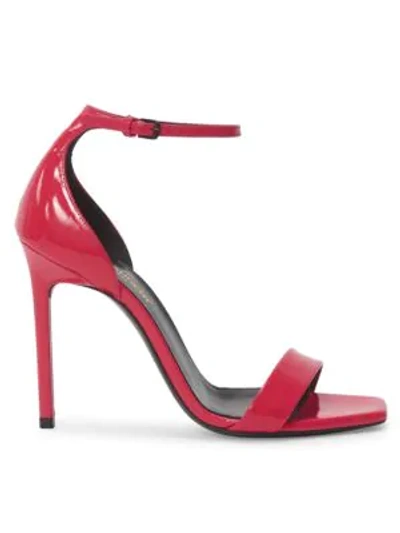 Shop Saint Laurent Amber Ankle-strap Neon Leather Sandals In Fuschia