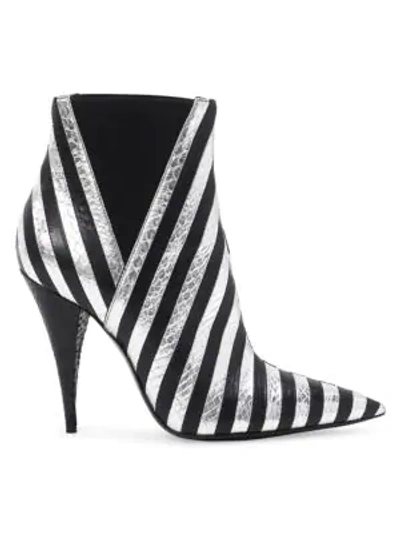 Shop Saint Laurent Women's Kiki Striped Leather Booties In Anthracite