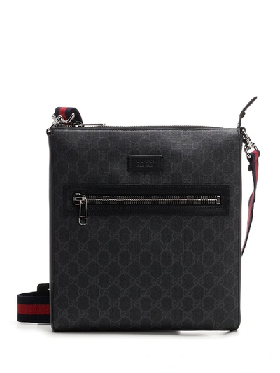 Shop Gucci Gg Supreme Web Strap Messenger Bag In Black
