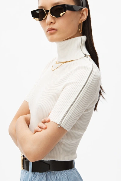 Shop Alexander Wang Split Zip Turtleneck Tee In Ivory