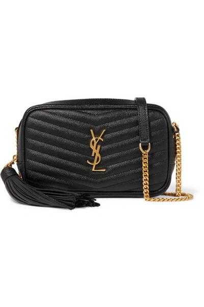 Shop Saint Laurent Lou Mini Quilted Textured-leather Shoulder Bag In Black
