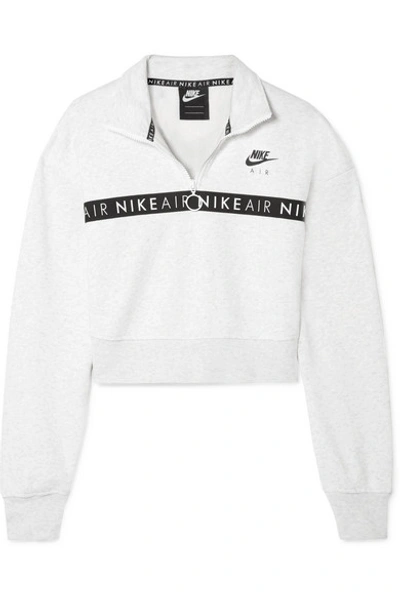 Shop Nike Air Cropped Printed Cotton-blend Fleece Sweatshirt In Light Gray