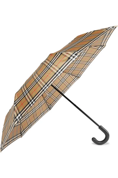 Shop Burberry Trafalgar Checked Shell Umbrella In Beige