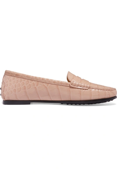 Shop Tod's City Gommino Croc-effect Leather Loafers In Beige