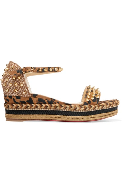 Shop Christian Louboutin Madmonica 60 Spiked Leopard-print Suede Espadrille Wedge Sandals In Leopard Print