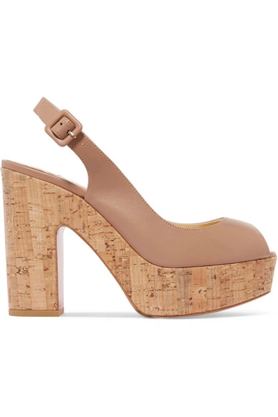 Shop Christian Louboutin Dona Anna 120 Leather Slingback Platform Sandals In Neutral