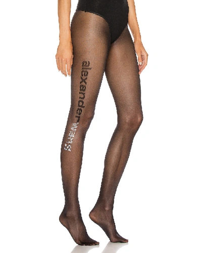 Alexander Wang Wang Crystal Logo Tights In Black