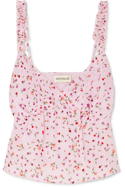 Shop Nicholas Floral-print Silk Crepe De Chine Top In Pink