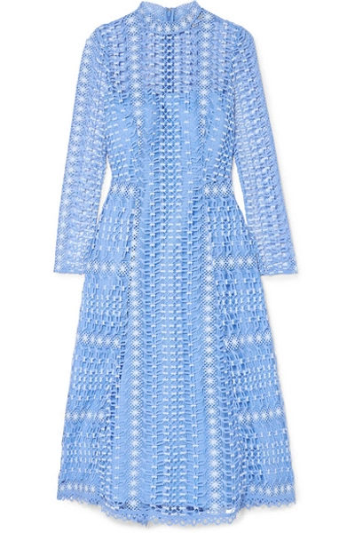 Shop Temperley London Guipure Lace Midi Dress In Light Blue