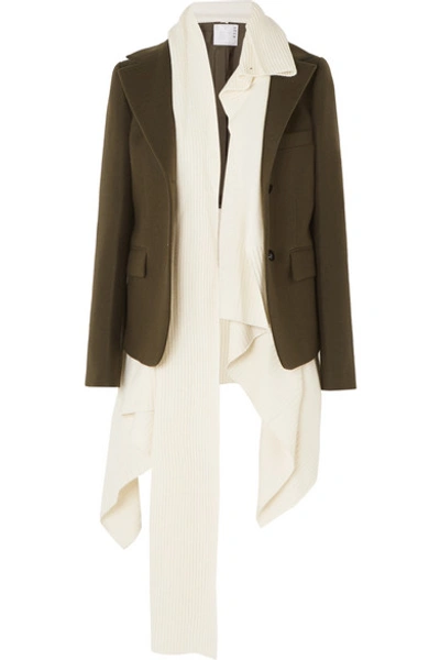 Shop Sacai Layered Wool And Wool-blend Jacket In Army Green