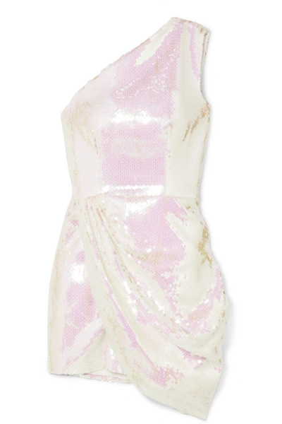Shop Alex Perry Kea One-shoulder Sequined Satin Mini Dress In Ivory