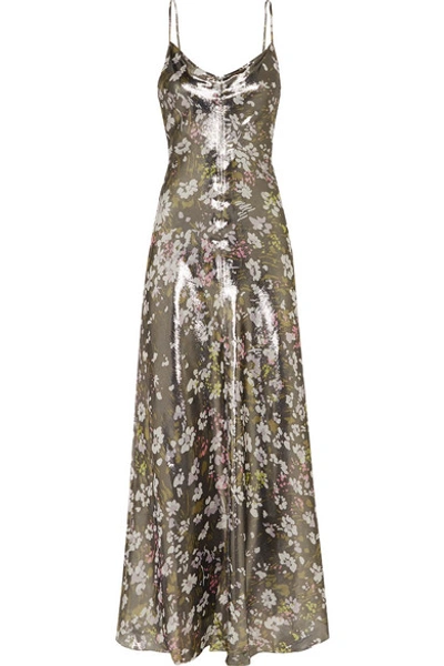 Shop Ganni Floral-print Metallic Silk-blend Maxi Dress