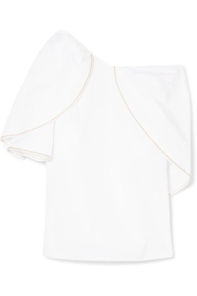 Shop Peter Pilotto Asymmetric Cotton-poplin Blouse In White