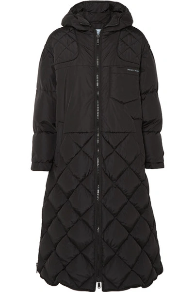 Shop Prada Hooded Quilted Shell Down Coat In Black