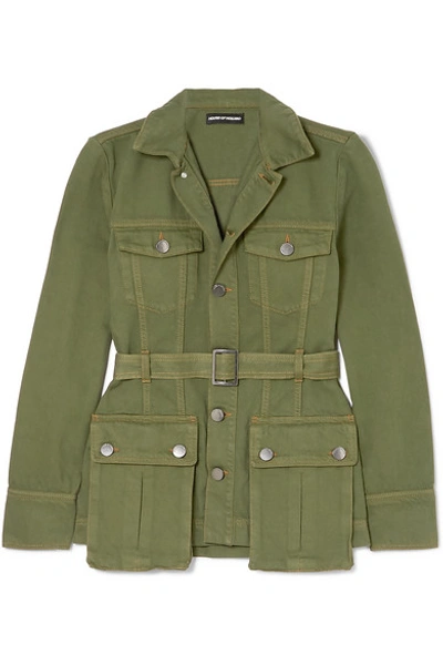 Shop House Of Holland Belted Denim Jacket In Army Green
