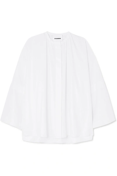 Shop Jil Sander Gathered Cotton-poplin Tunic In White