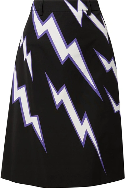 Shop Prada Printed Cotton-poplin Skirt In Purple