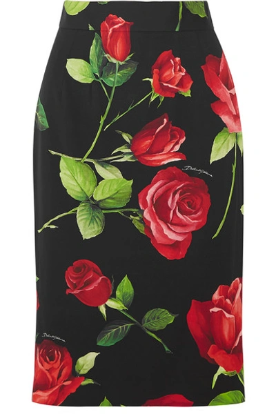 Shop Dolce & Gabbana Floral-print Silk-blend Chiffon Skirt In Black