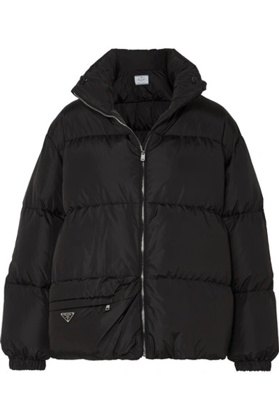 Shop Prada Hooded Quilted Nylon Down Coat In Black