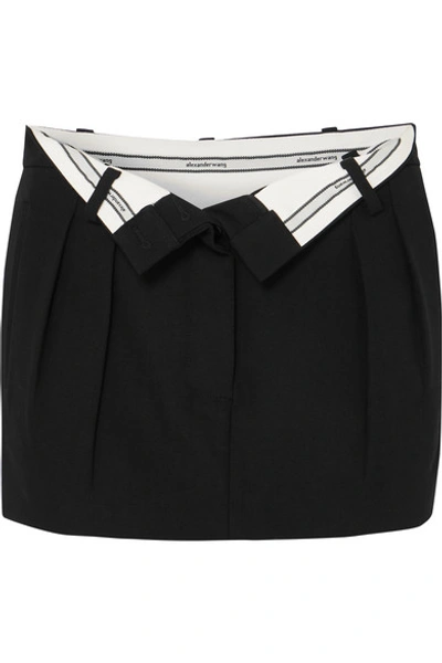 Shop Alexander Wang Fold-over Wool Mini Skirt In Black